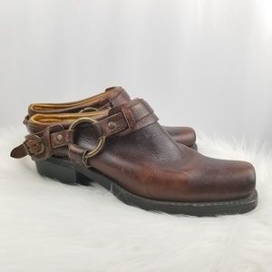 Frye Belted Leather Harness Mule Boots